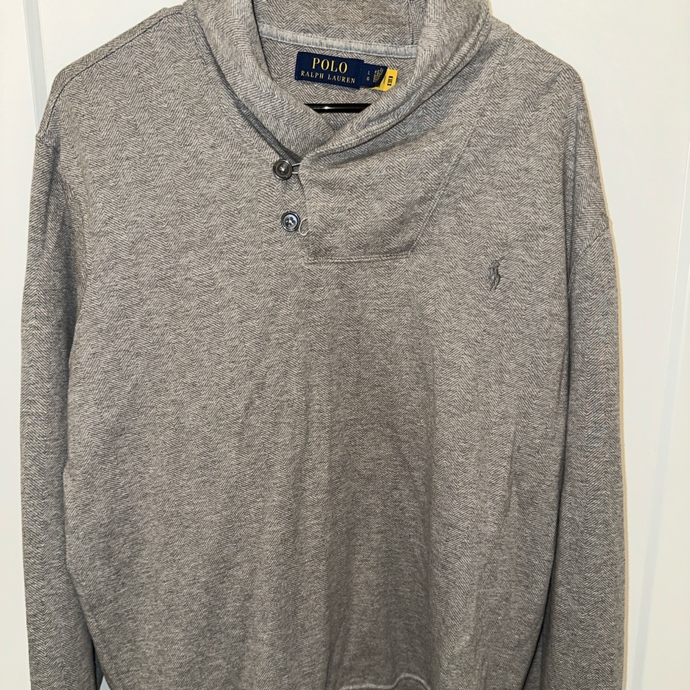 Ralph Lauren Sweater Mens Size Large Gray Shawl Neck Pullover Sweatshirt
